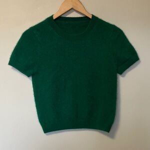 NWOT 100% Cashmere Short-Sleeve Crewneck Sweater in Forest Green